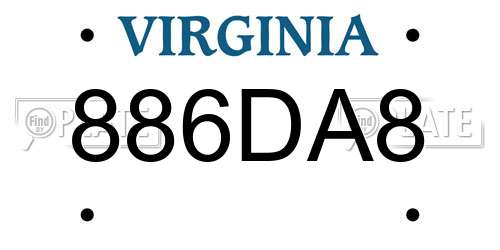 886DA8 Virginia License Plate