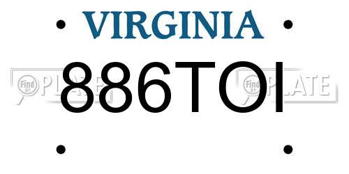 886TOI Virginia License Plate