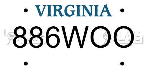 886WOO Virginia License Plate
