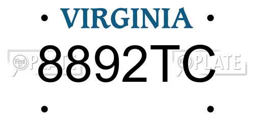 8892TC Virginia License Plate