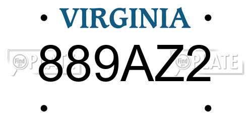 889AZ2 Virginia License Plate