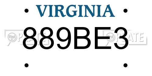 889BE3 Virginia License Plate