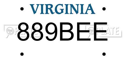 889BEE Virginia License Plate