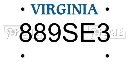 889SE3 Virginia License Plate