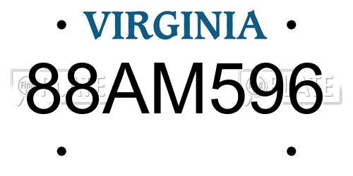 88AM596 Virginia License Plate
