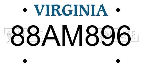 88AM896 Virginia License Plate