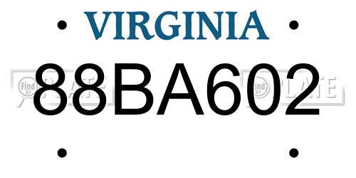 88BA602 Virginia License Plate