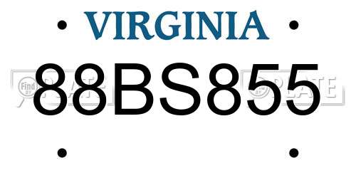 88BS855 Virginia License Plate