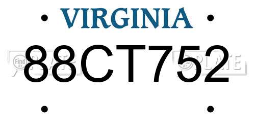 88CT752 Virginia License Plate