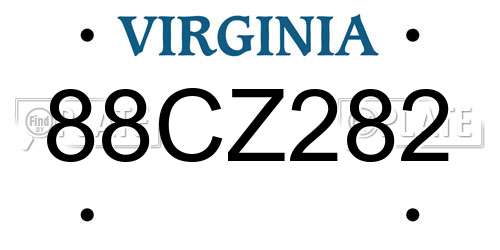 88CZ282 Virginia License Plate