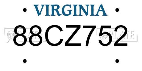 88CZ752 Virginia License Plate