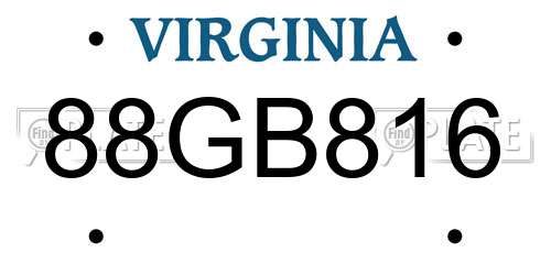 88GB816 Virginia License Plate