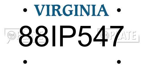 88IP547 Virginia License Plate