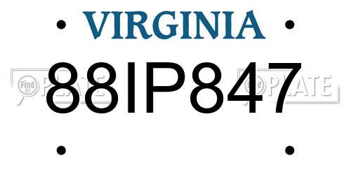 88IP847 Virginia License Plate