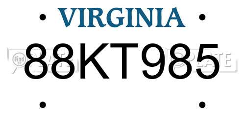 88KT985 Virginia License Plate