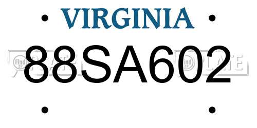 88SA602 Virginia License Plate