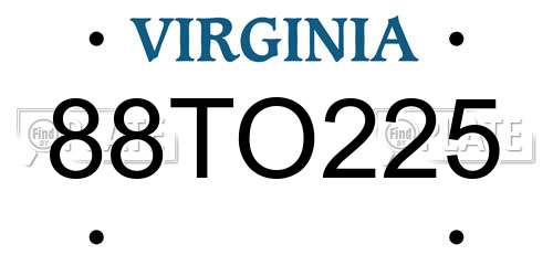 88TO225 Virginia License Plate