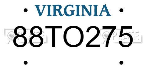 88TO275 Virginia License Plate