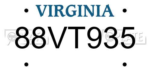 88VT935 Virginia License Plate