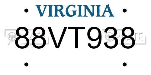 88VT938 Virginia License Plate