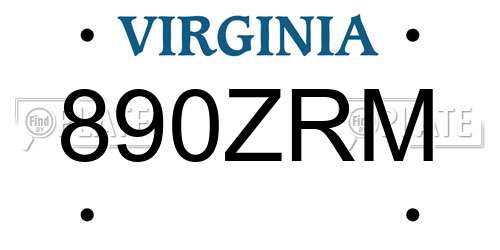 890ZRM Virginia License Plate