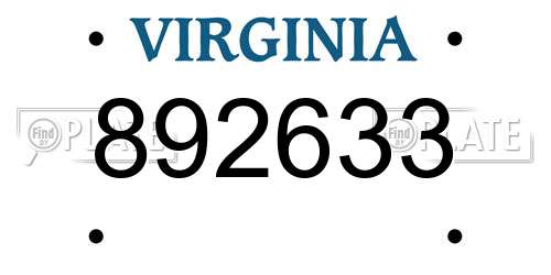 892633 Virginia License Plate