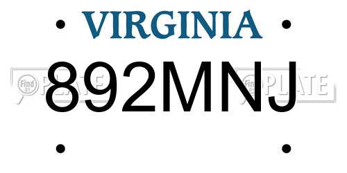 892MNJ Virginia License Plate