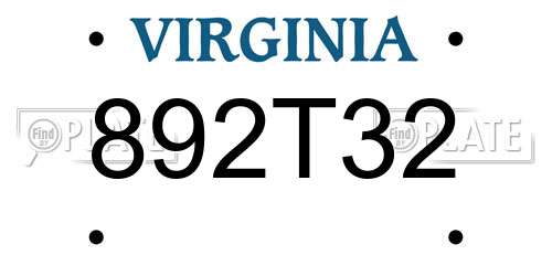 892T32 Virginia License Plate