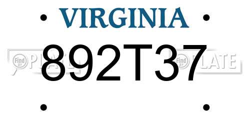 892T37 Virginia License Plate