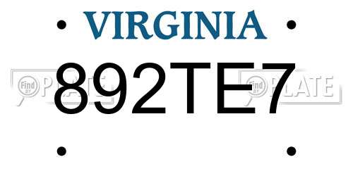 892TE7 Virginia License Plate