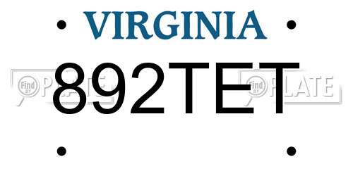 892TET Virginia License Plate