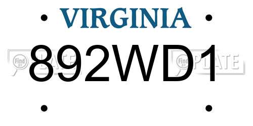 892WD1 Virginia License Plate