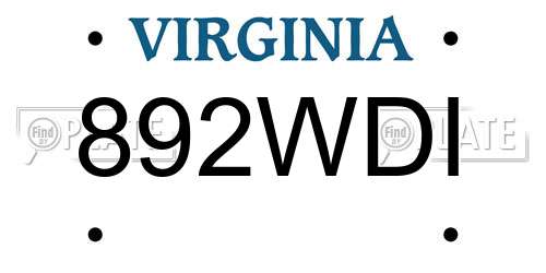 892WDI Virginia License Plate