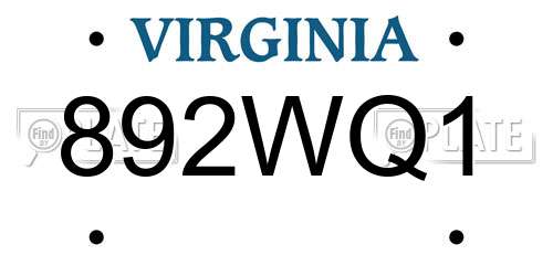 892WQ1 Virginia License Plate