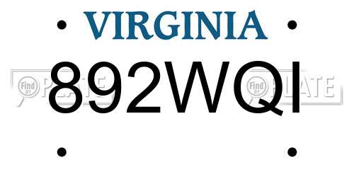 892WQI Virginia License Plate