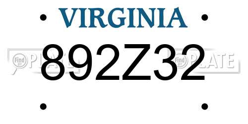 892Z32 Virginia License Plate