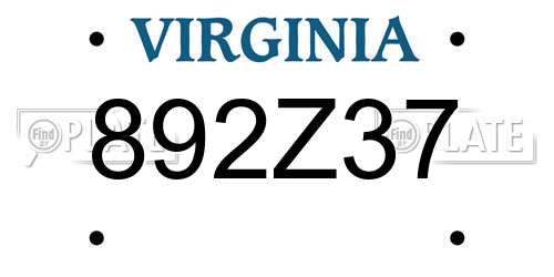 892Z37 Virginia License Plate
