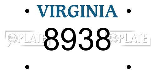 8938 Virginia License Plate