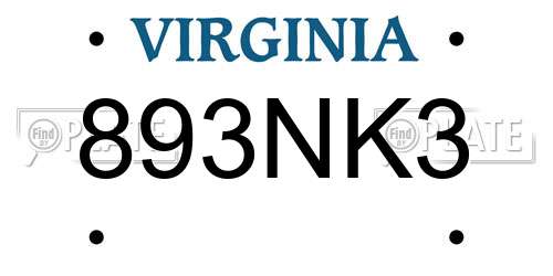 893NK3 Virginia License Plate