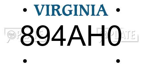 894AH0 Virginia License Plate