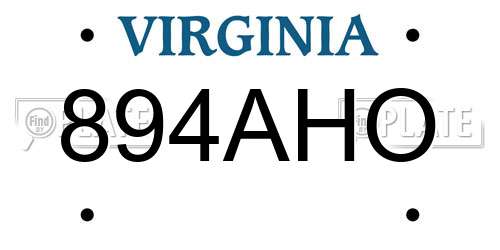 894AHO Virginia License Plate