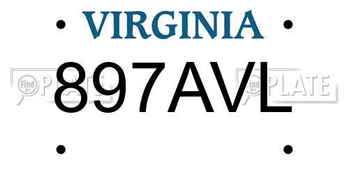 897AVL Virginia License Plate