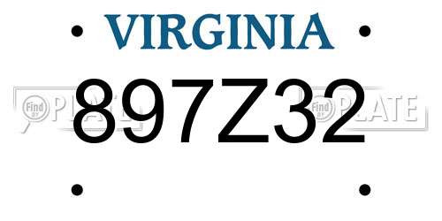 897Z32 Virginia License Plate