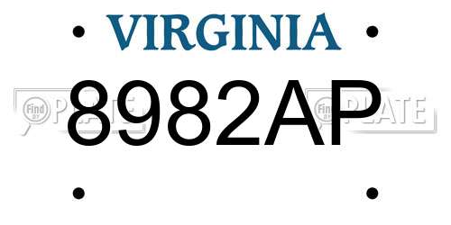8982AP Virginia License Plate