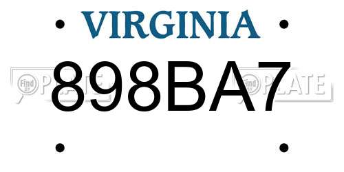 898BA7 Virginia License Plate