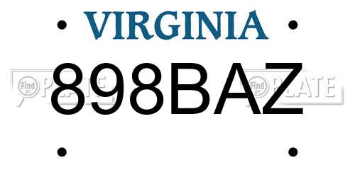 898BAZ Virginia License Plate