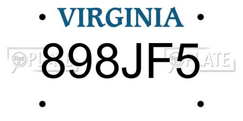 898JF5 Virginia License Plate