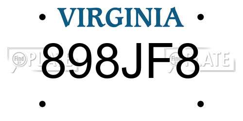 898JF8 Virginia License Plate