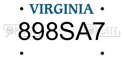 898SA7 Virginia License Plate
