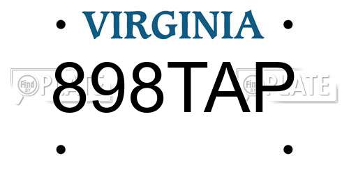 898TAP Virginia License Plate